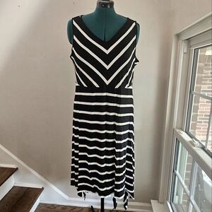 NWOT 18/20 Lane Bryant Black & White Stripe Asymetrycal Hem Sun Dress
